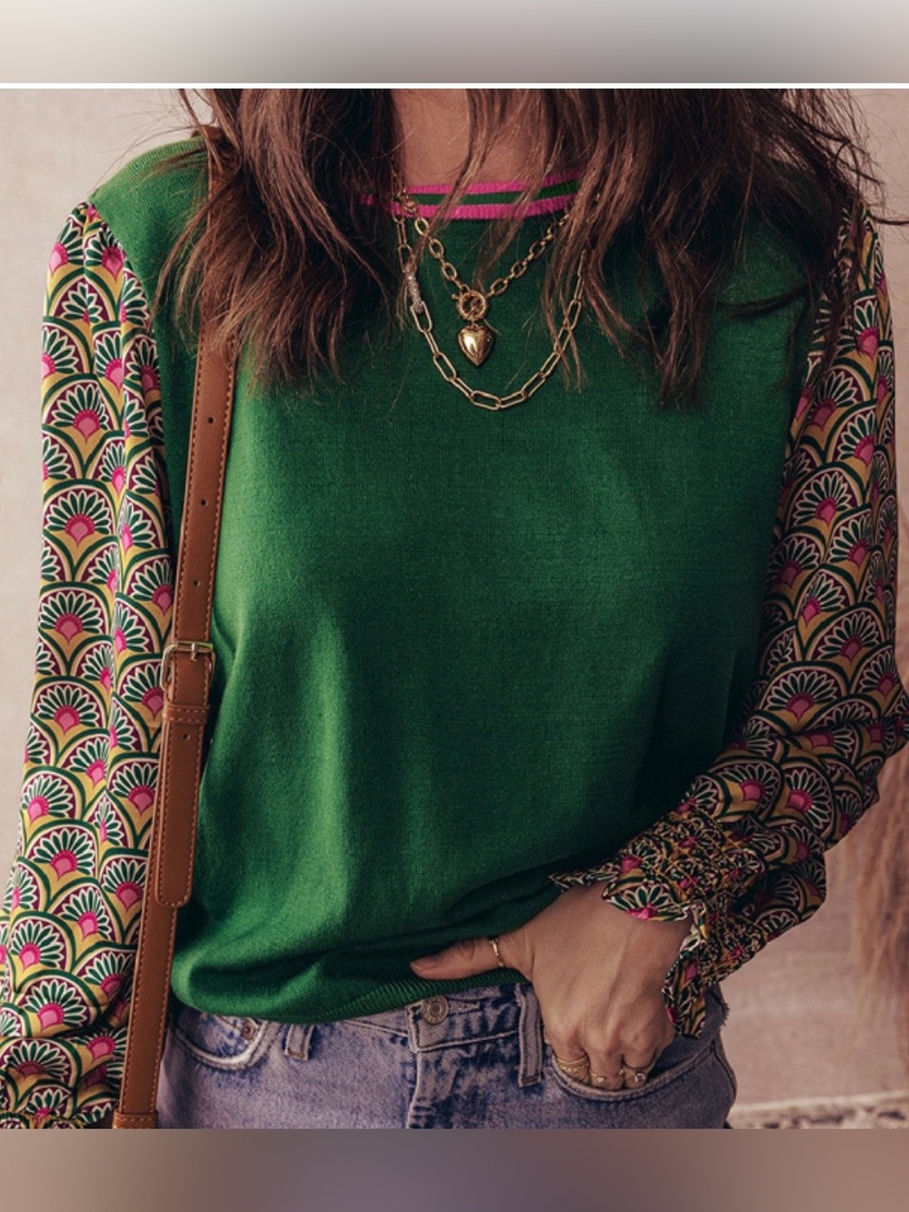 THML Green Mixed Media Bishop
Sleeve Top